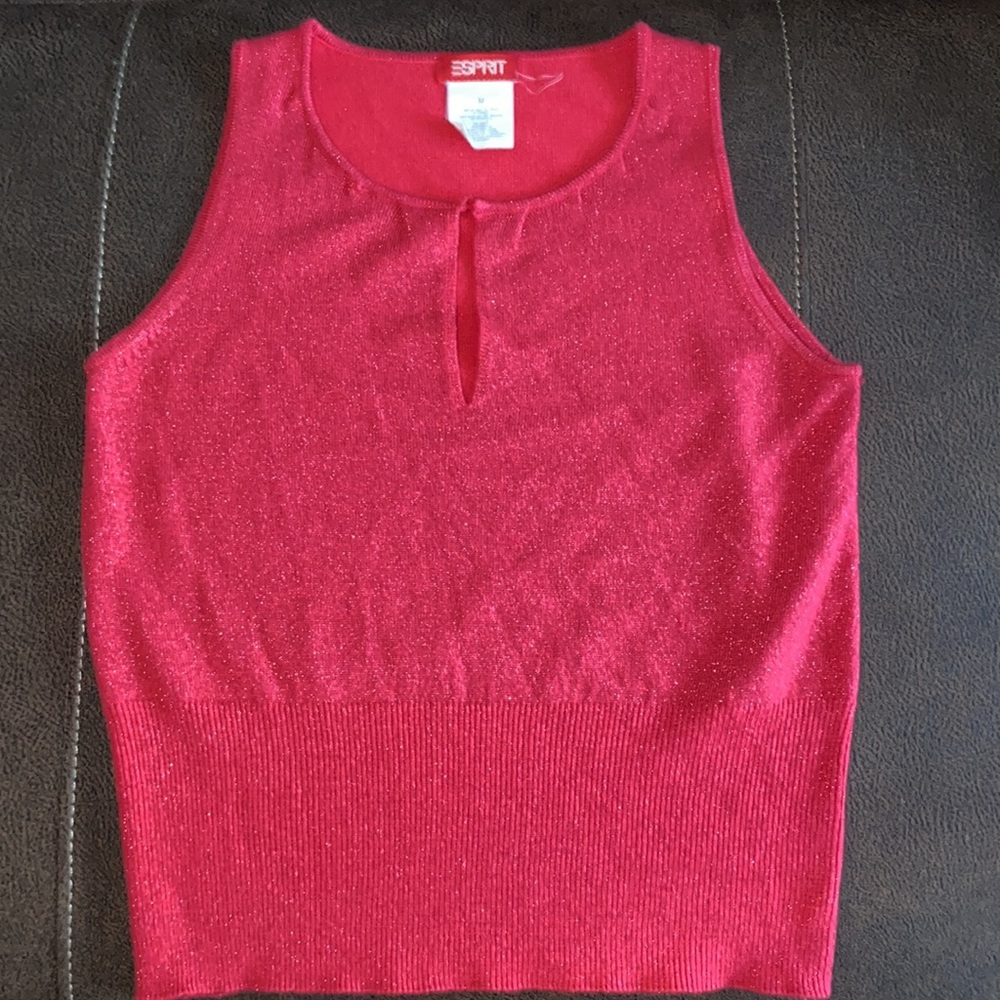 Y2K Espirit sleeveless knit top pink glitter M vintage retro tank shirt